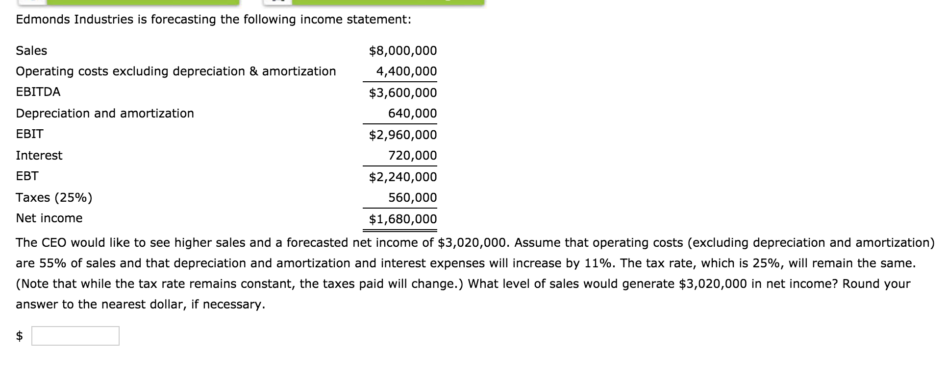 Solved Edmonds Industries is forecasting the following