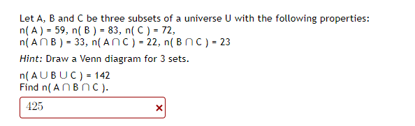 Solved Let A,B ﻿and C ﻿be Three Subsets Of A Universe U | Chegg.com