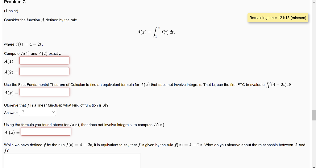Solved Problem 7. (1 point) Consider the function A defined | Chegg.com
