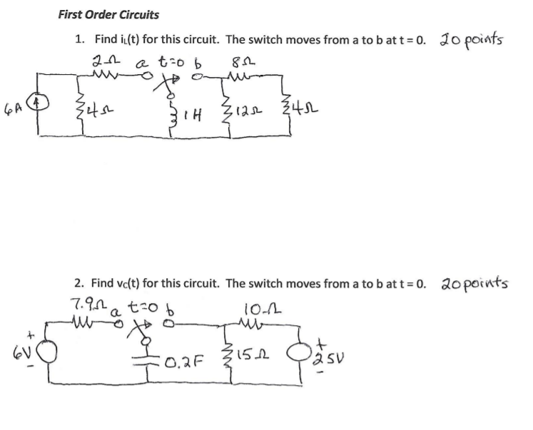 Solved First Order Circuits 1. Find i (t) for this circuit. | Chegg.com