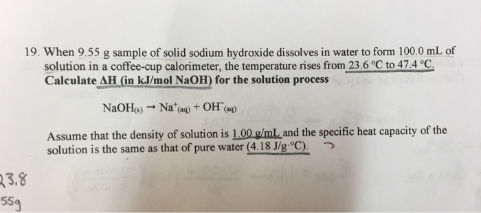 Solved 19. When 9.55 G Sample Of Solid Sodium Hydroxide 