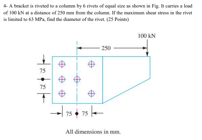 Solved 4- A bracket is riveted to a columm by 6 rivets of | Chegg.com