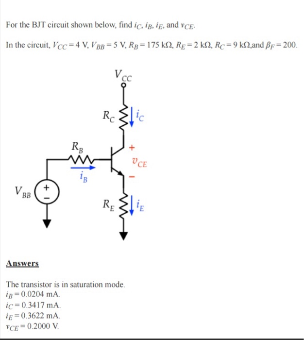 Solved For the BJT circuit shown below, find iC-1B, 1E, and | Chegg.com