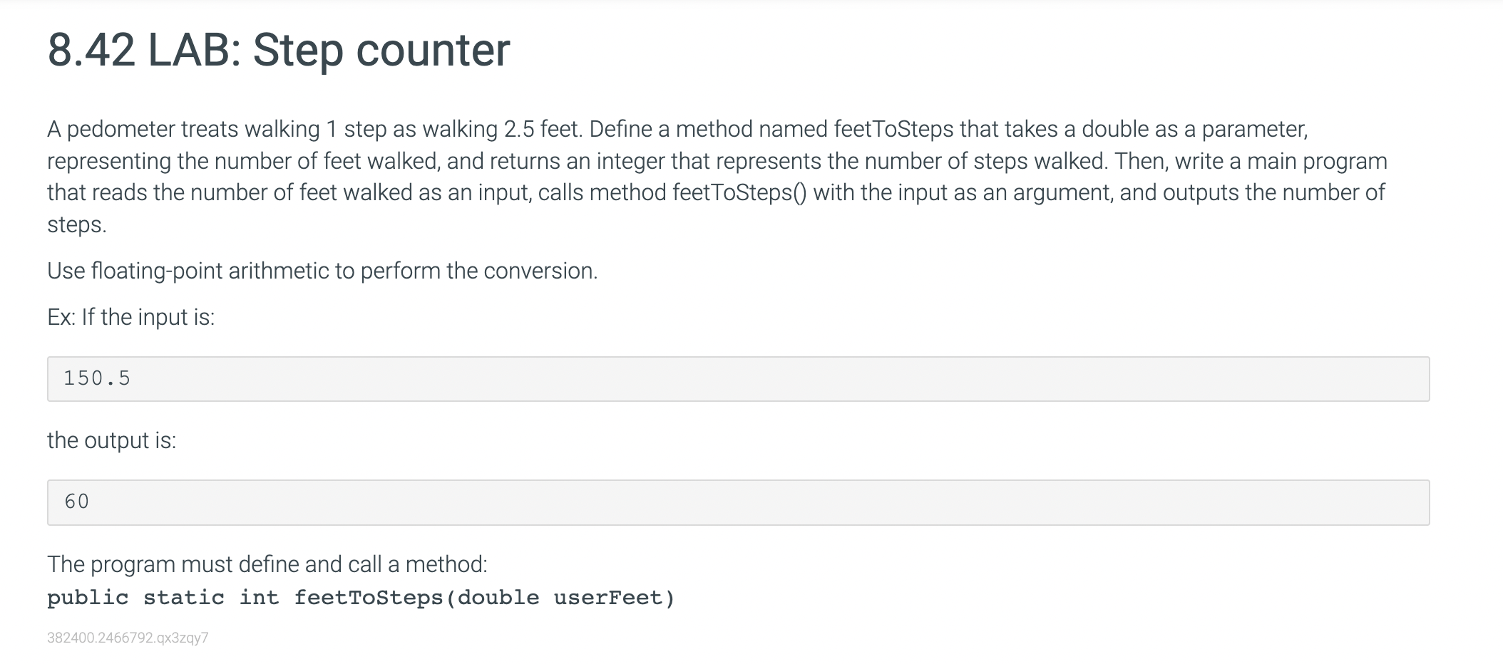 Solved 8.42 LAB: Step counter A pedometer treats walking 1 | Chegg.com