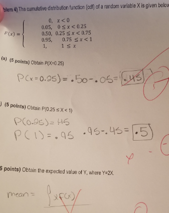 Solved blem 4) The cumulative distribution function (cdf of | Chegg.com