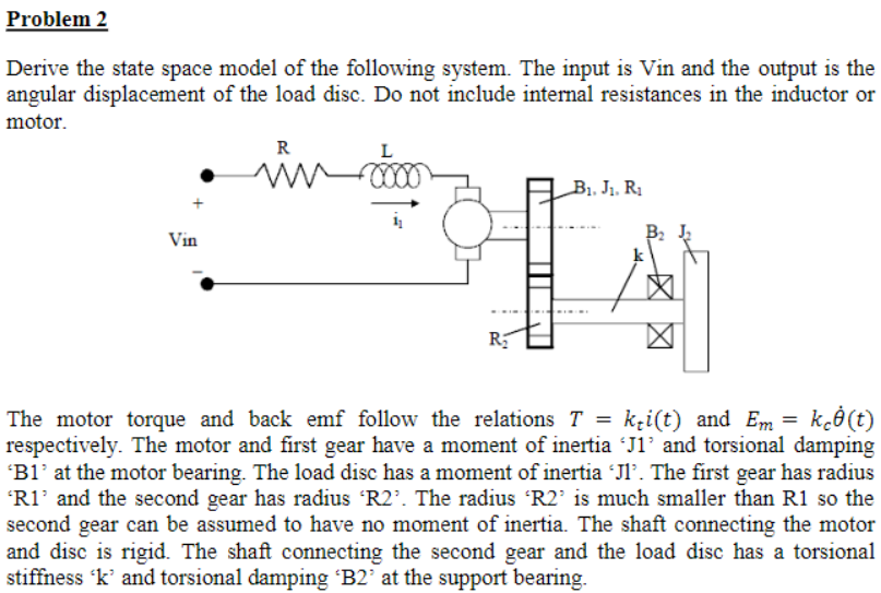 Derive the state space model of the following system. | Chegg.com