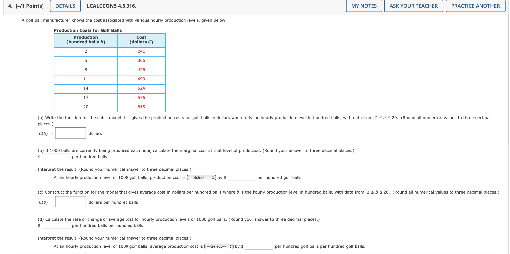 Solved [-I1 Points] LCALCCON5 4.5.016. A golf ball | Chegg.com