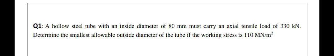 Solved Q1: A hollow steel tube with an inside diameter of 80 | Chegg.com