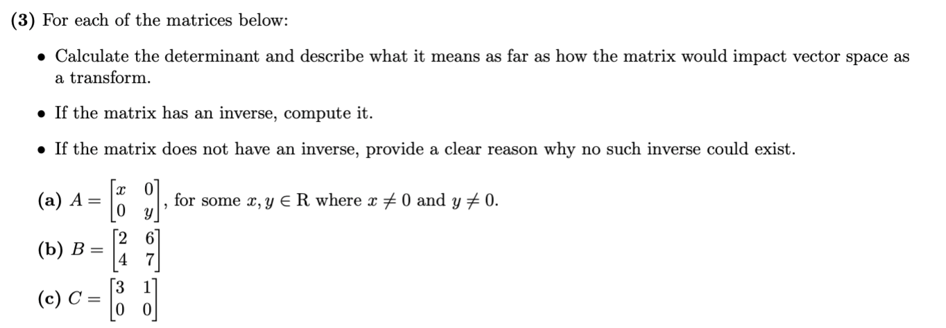 Solved (3) For each of the matrices below: - Calculate the | Chegg.com