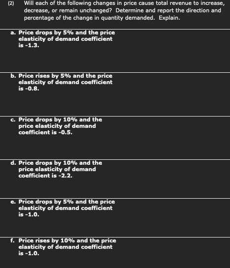 Solved (2) Will each of the following changes in price cause | Chegg.com