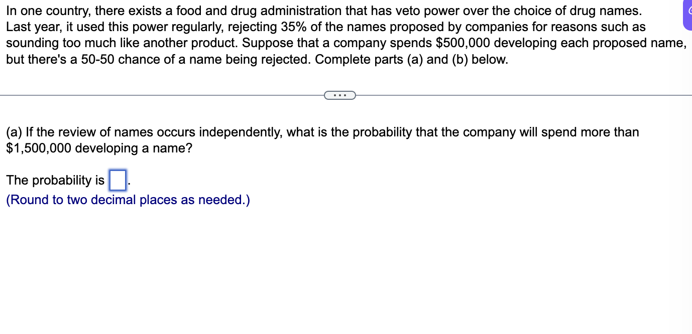 Solved In one country, there exists a food and drug