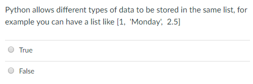 Solved Python allows different types of data to be stored in | Chegg.com