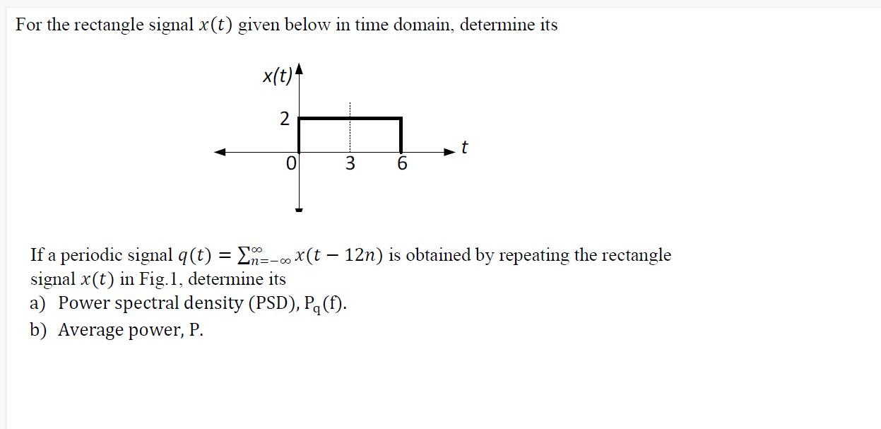 Solved For the rectangle signal x(t) given below in time | Chegg.com