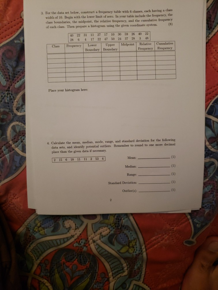 Solved 3. For the data set below, construct a frequency | Chegg.com