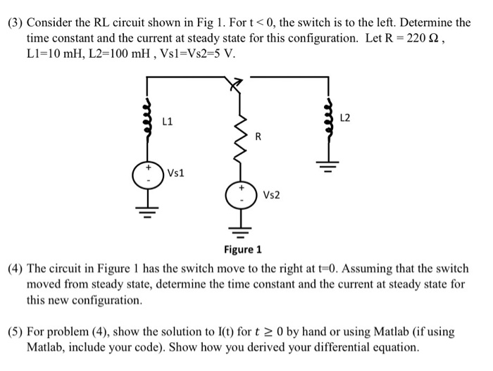 Solved (3) Consider the RL circuit shown in Fig 1. For t