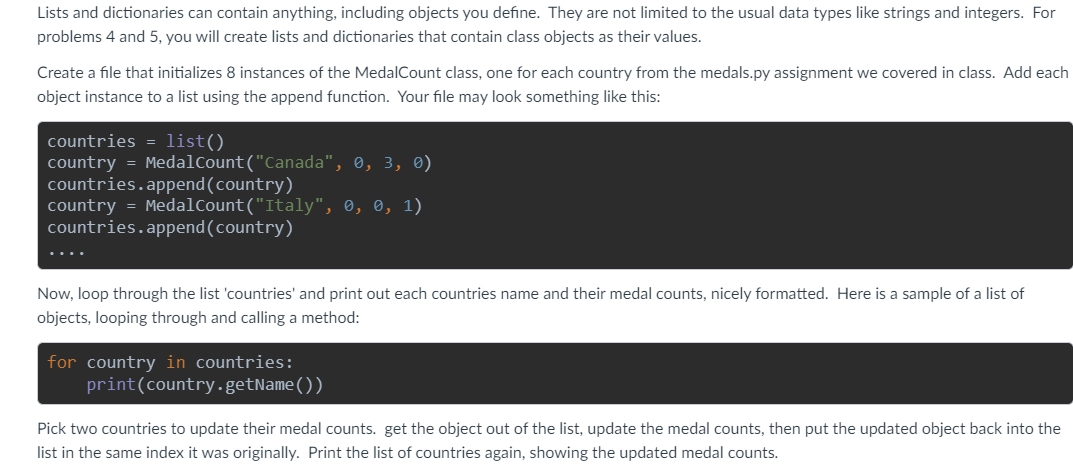 Solved Python # Create a list of country names. countries = | Chegg.com