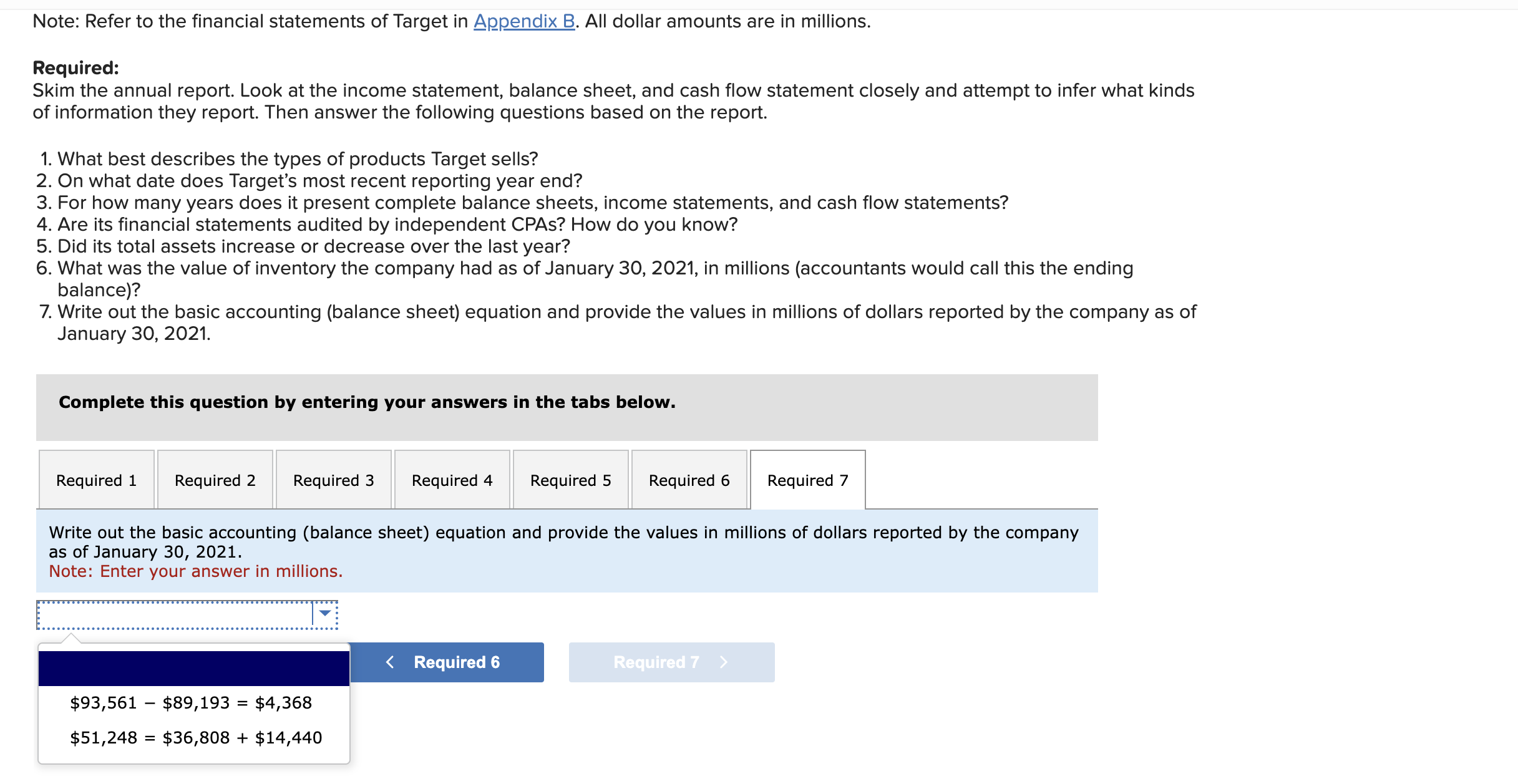 Required Skim the annual report. Look at the