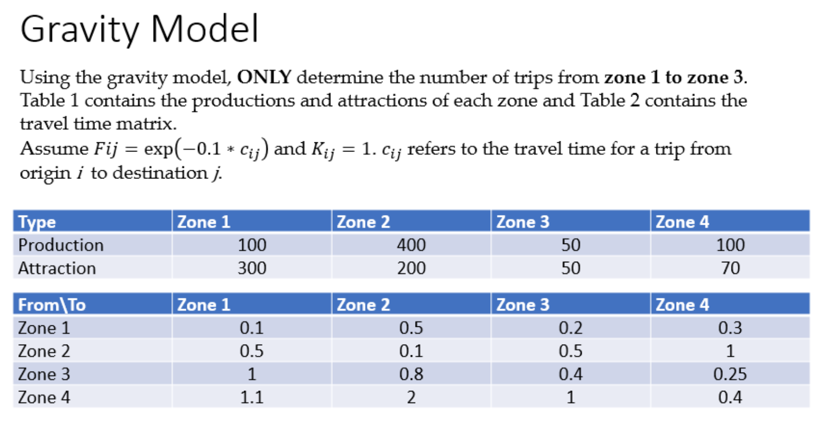 Solved Gravity Model Using the gravity model, ONLY determine | Chegg.com