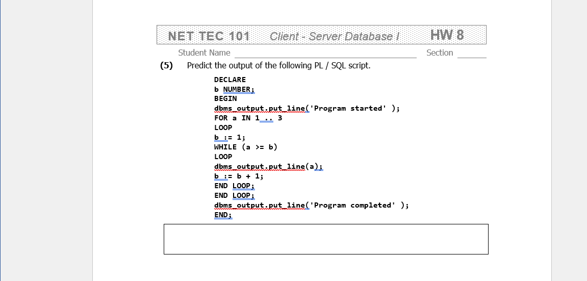 Solved NET TEC 101 Client - Server Database 1 HW 8 Section | Chegg.com