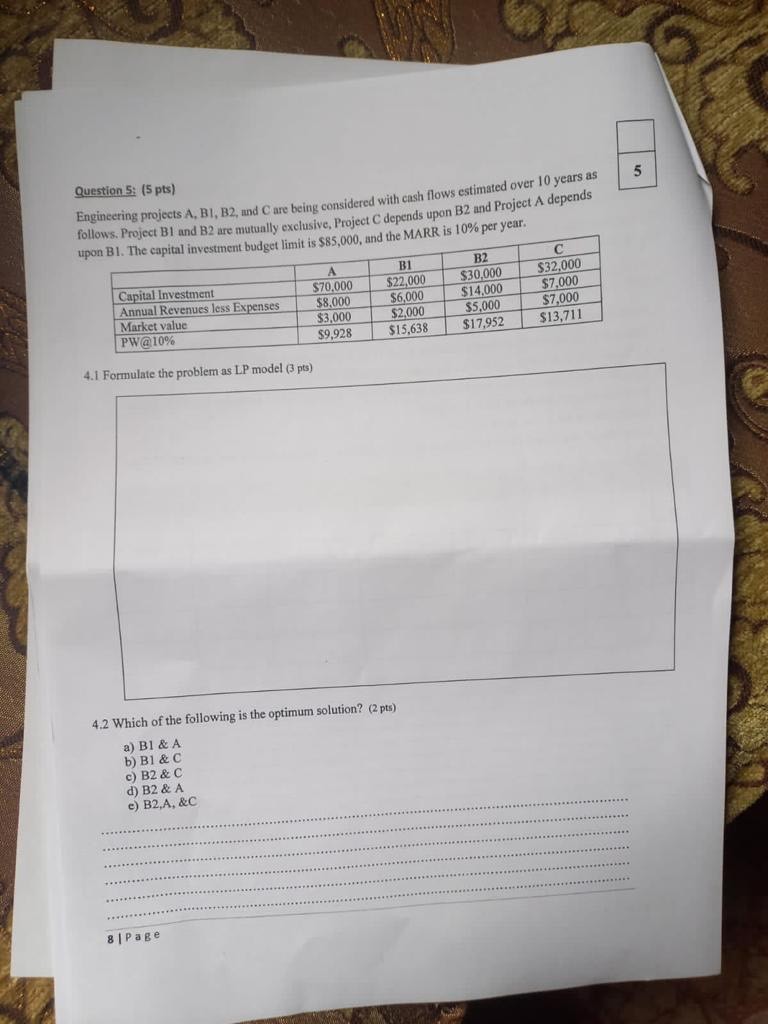 Solved Question 5: (5 Pts) Engineering Projects A,B,B2, And | Chegg.com