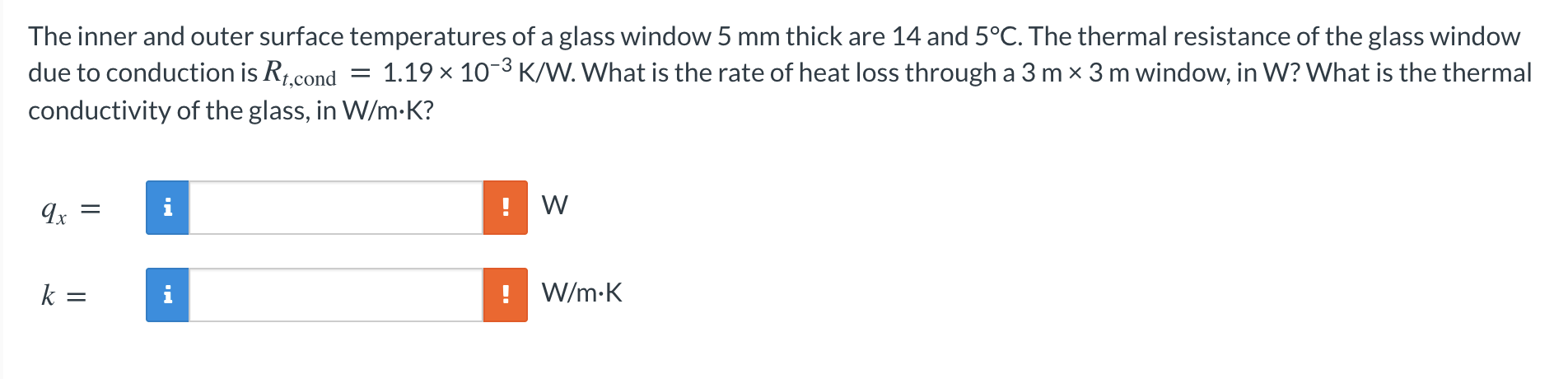 Solved The inner and outer surface temperatures of a glass | Chegg.com
