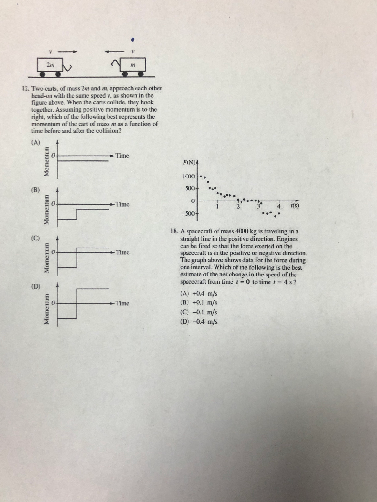 Solved 2 12. Two carts, of mass 2m and m, approach each