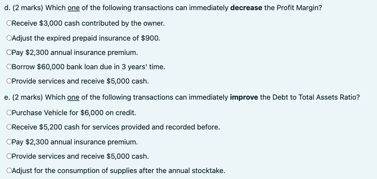 Solved d. (2 marks) Which one of the following transactions | Chegg.com