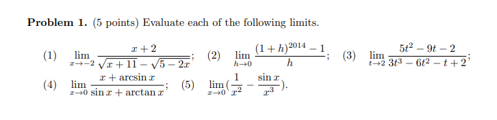 Solved Problem 1. (5 points) Evaluate each of the following | Chegg.com