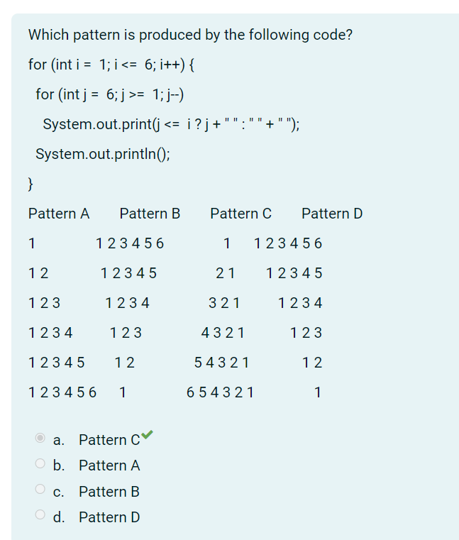 Solved can you explain why pattern c is the correct option | Chegg.com