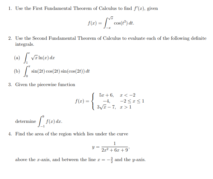 Solved 1. Use the First Fundamental Theorem of Calculus to | Chegg.com