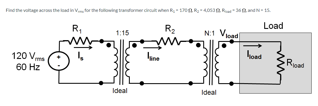 Solved Find the voltage across the load in Vrms for | Chegg.com