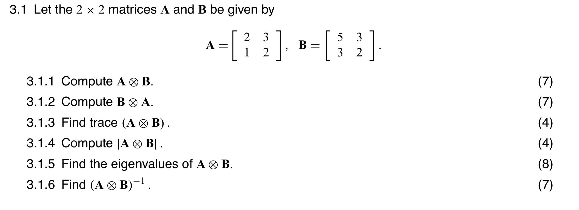 Solved 3.1 Let the 2×2 matrices A and B be given by | Chegg.com
