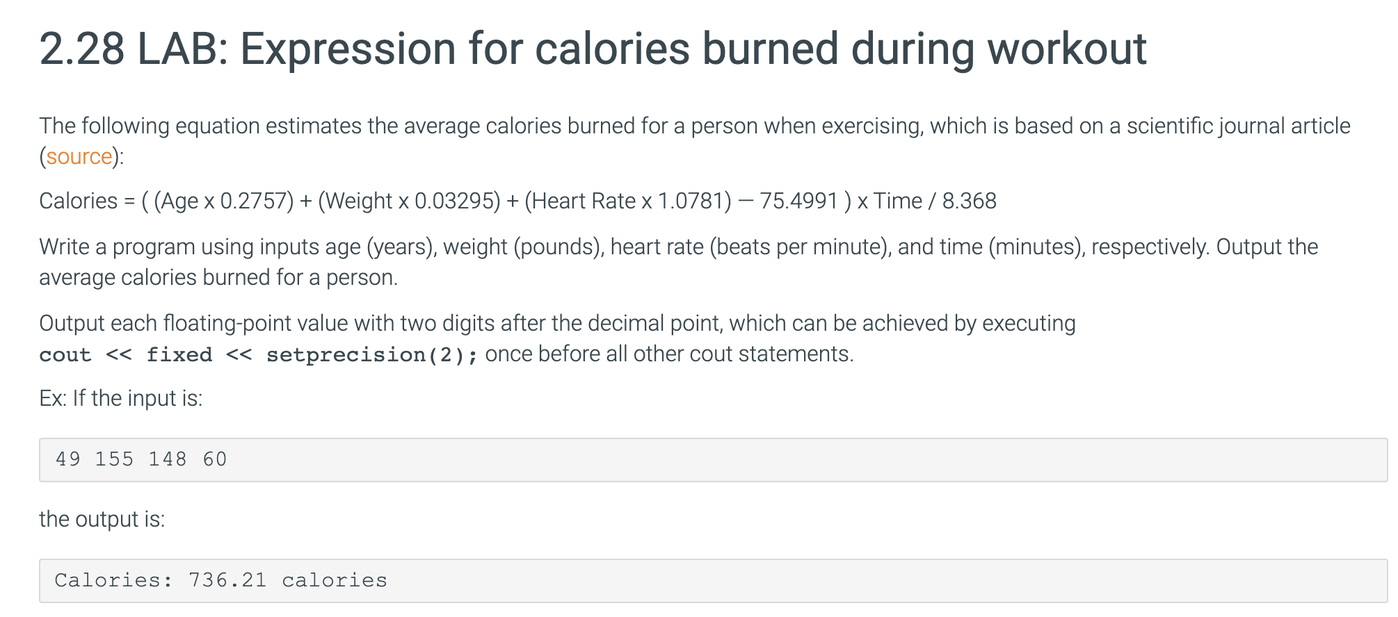 Solved 2.28 LAB Expression for calories burned during