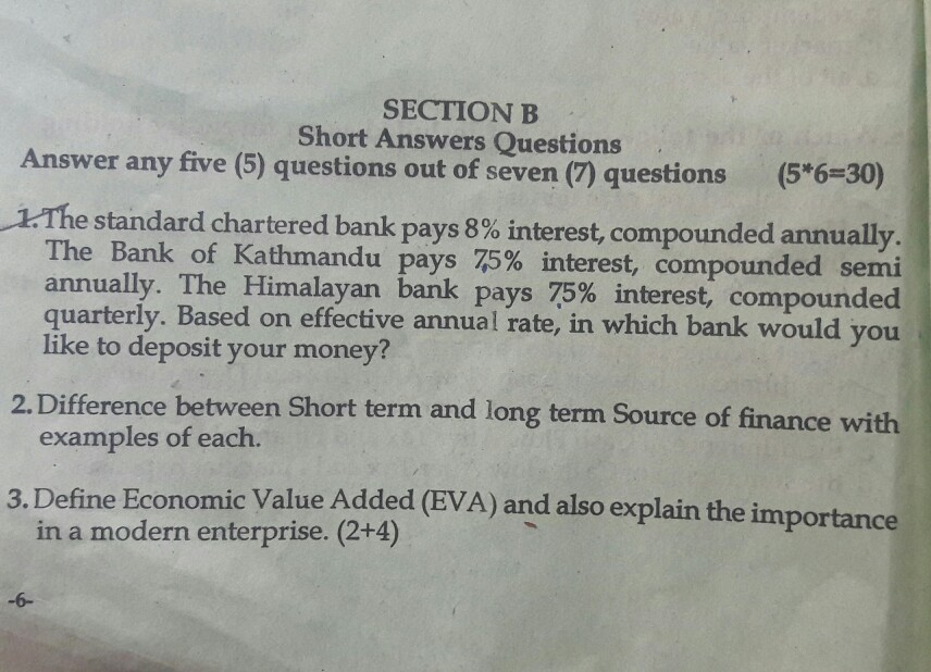 Solved Section B Short Answers Questions Answer Any Five 5