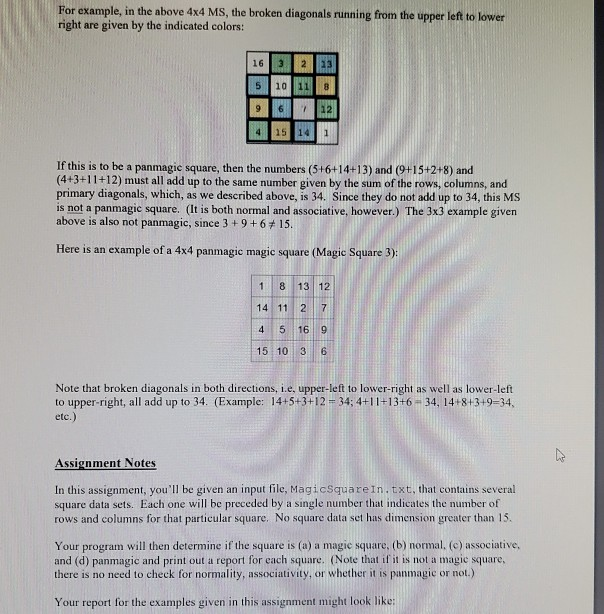 Solved Assignment #6 - Magic Squares Assignment 6 - Magic | Chegg.com