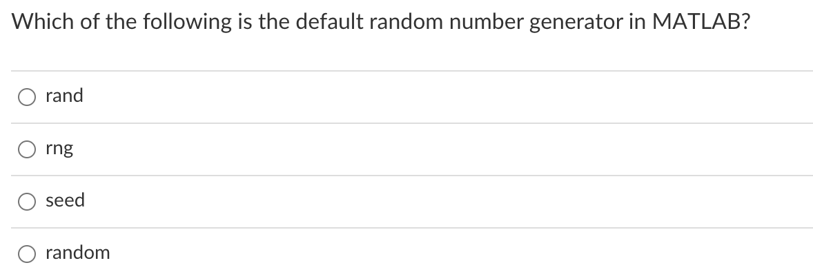 Solved Which of the following is the default random number | Chegg.com