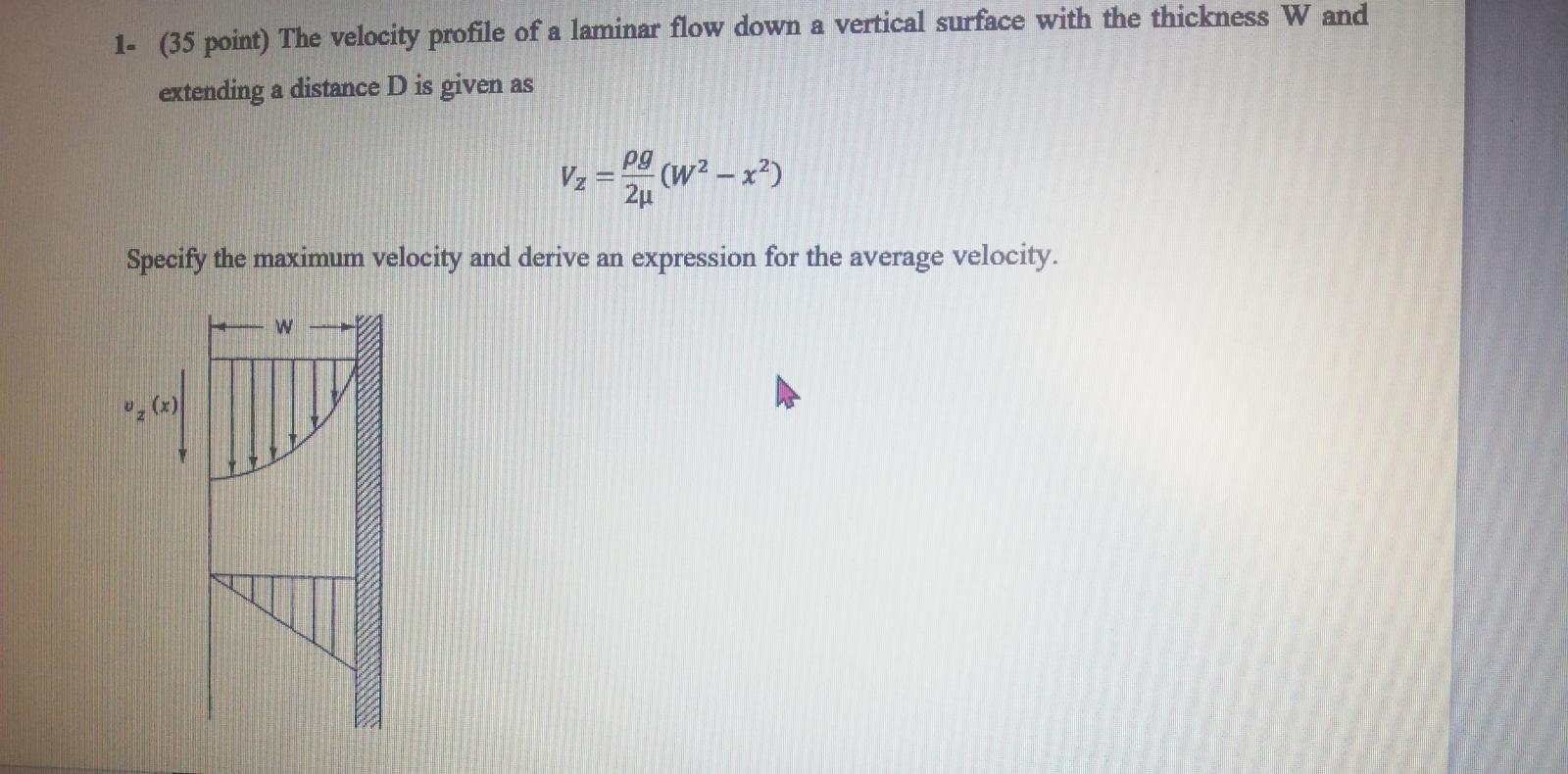 Solved The velocity profile of a laminar flow down a | Chegg.com