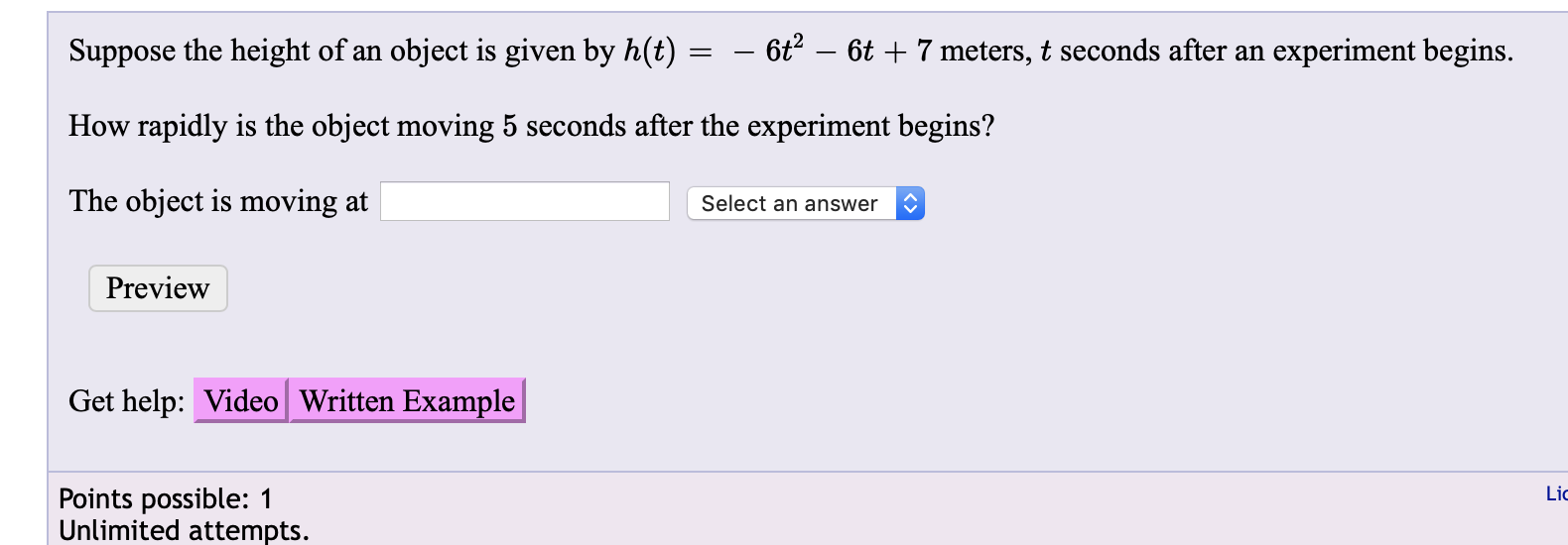 Solved Suppose the height of an object is given by h t