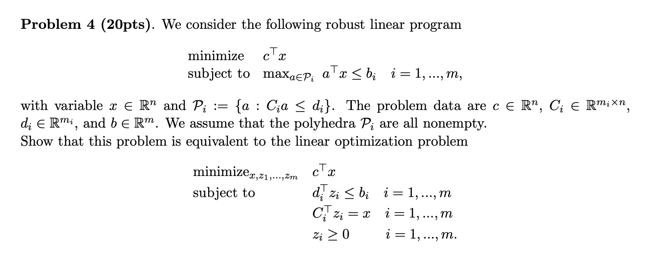 Solved Problem 4(20pts). We consider the following robust | Chegg.com