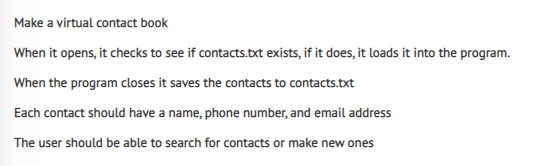 Solved Make a virtual contact book When it opens, it checks | Chegg.com