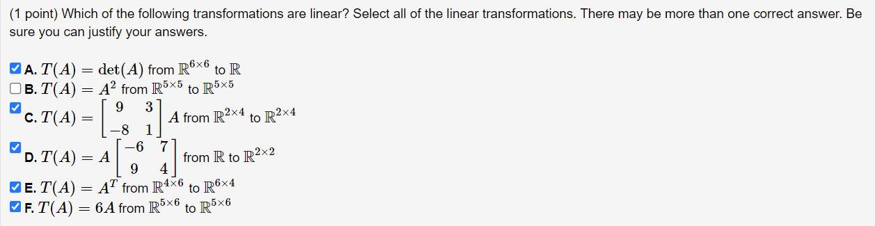 Solved (1 point) Which of the following transformations are | Chegg.com