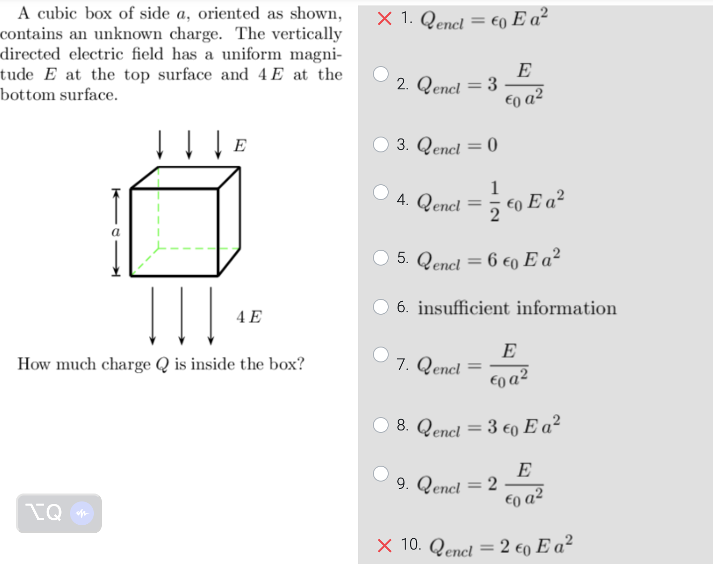 Solved A cubic box of side a, oriented as shown, contains an | Chegg.com