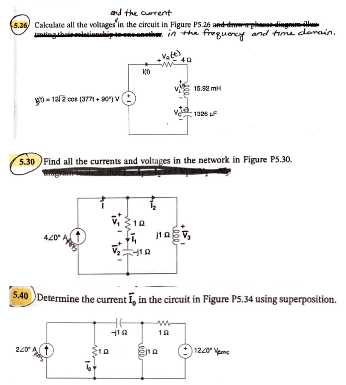 Solved 5.26) Calculate all the voltages and the current in | Chegg.com