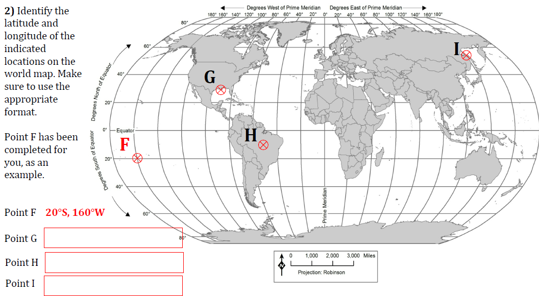 Solved 2) Identify the latitude and longitude of the | Chegg.com