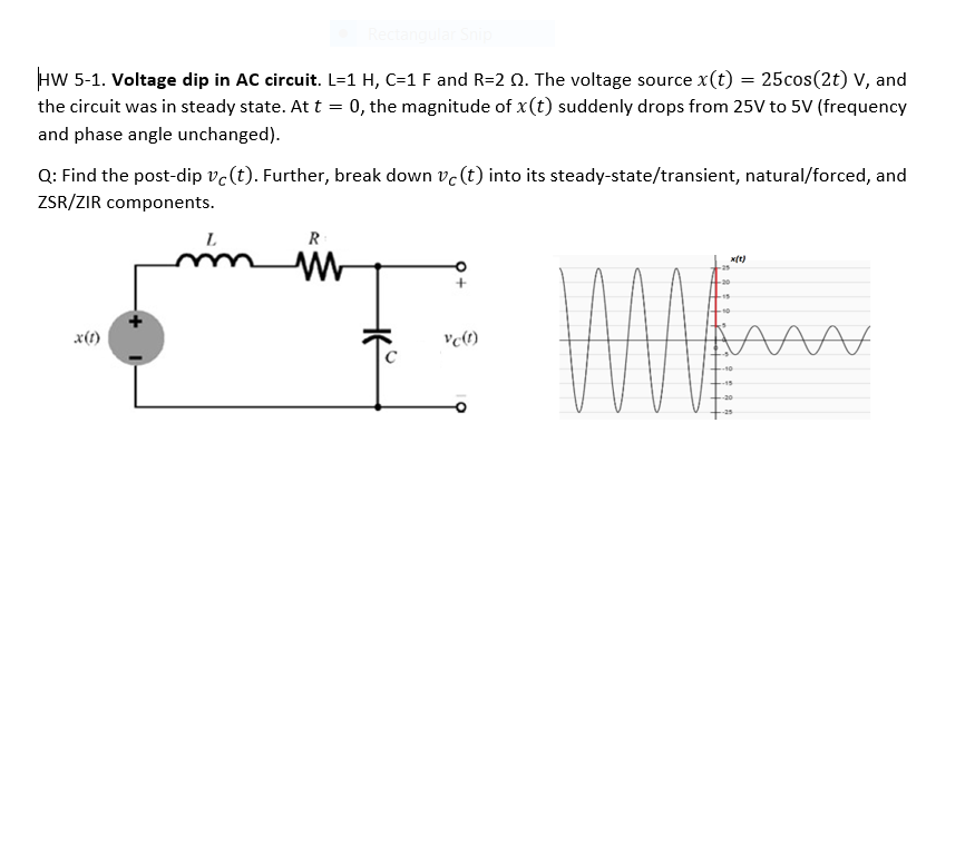 Hw 5 1 Voltage Dip In Ac Circuit L 1 H C 1 F An Chegg Com