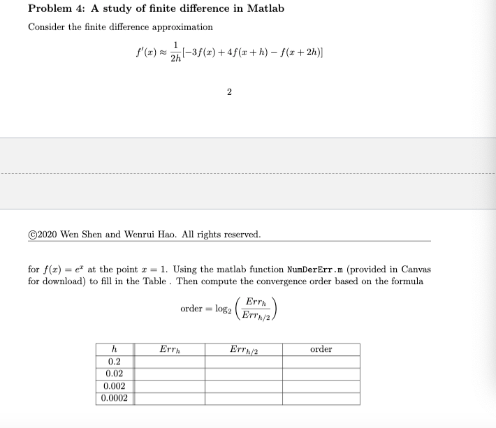 Problem 4: A study of finite difference in Matlab | Chegg.com
