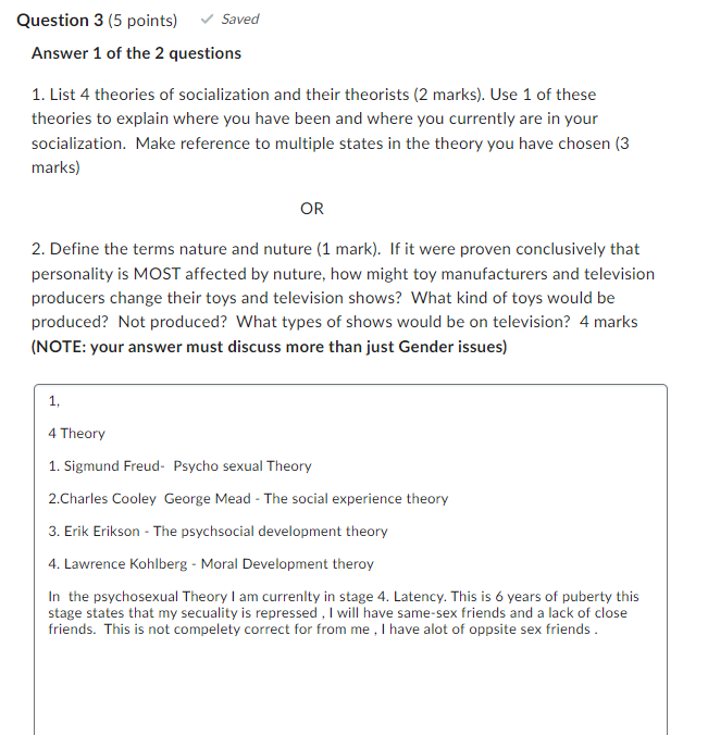 Solved Question 3 (5 points) Saved Answer 1 of the 2 | Chegg.com