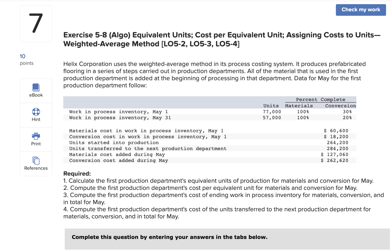 Solved Exercise 5 8 Algo Equivalent Units Cost Per 2723