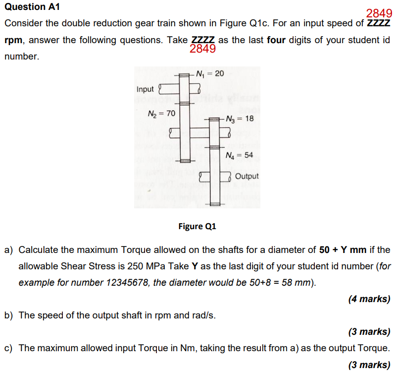 Solved Question A1 2849 Consider the double reduction gear | Chegg.com