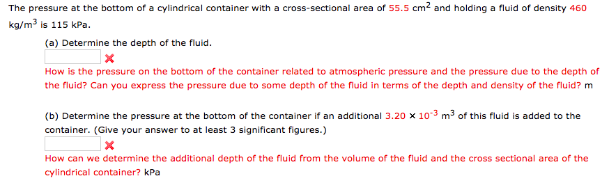 Solved The pressure at the bottom of a cylindrical container | Chegg.com